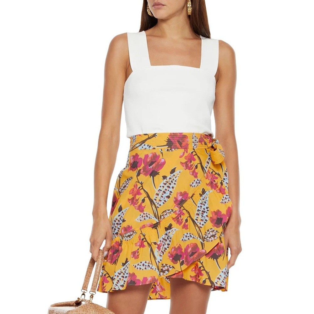 A.L.C. Hampton Floral-print Cotton-blend Poplin Mini Wrap Skirt In Saffron